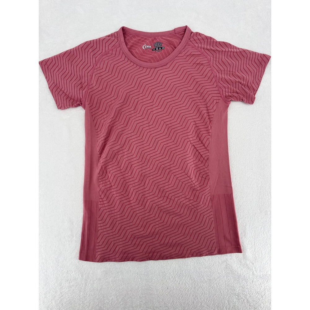 Zyia Active Womens Havana Chevron Seamless Short Sleeve Workout Top Pink Large